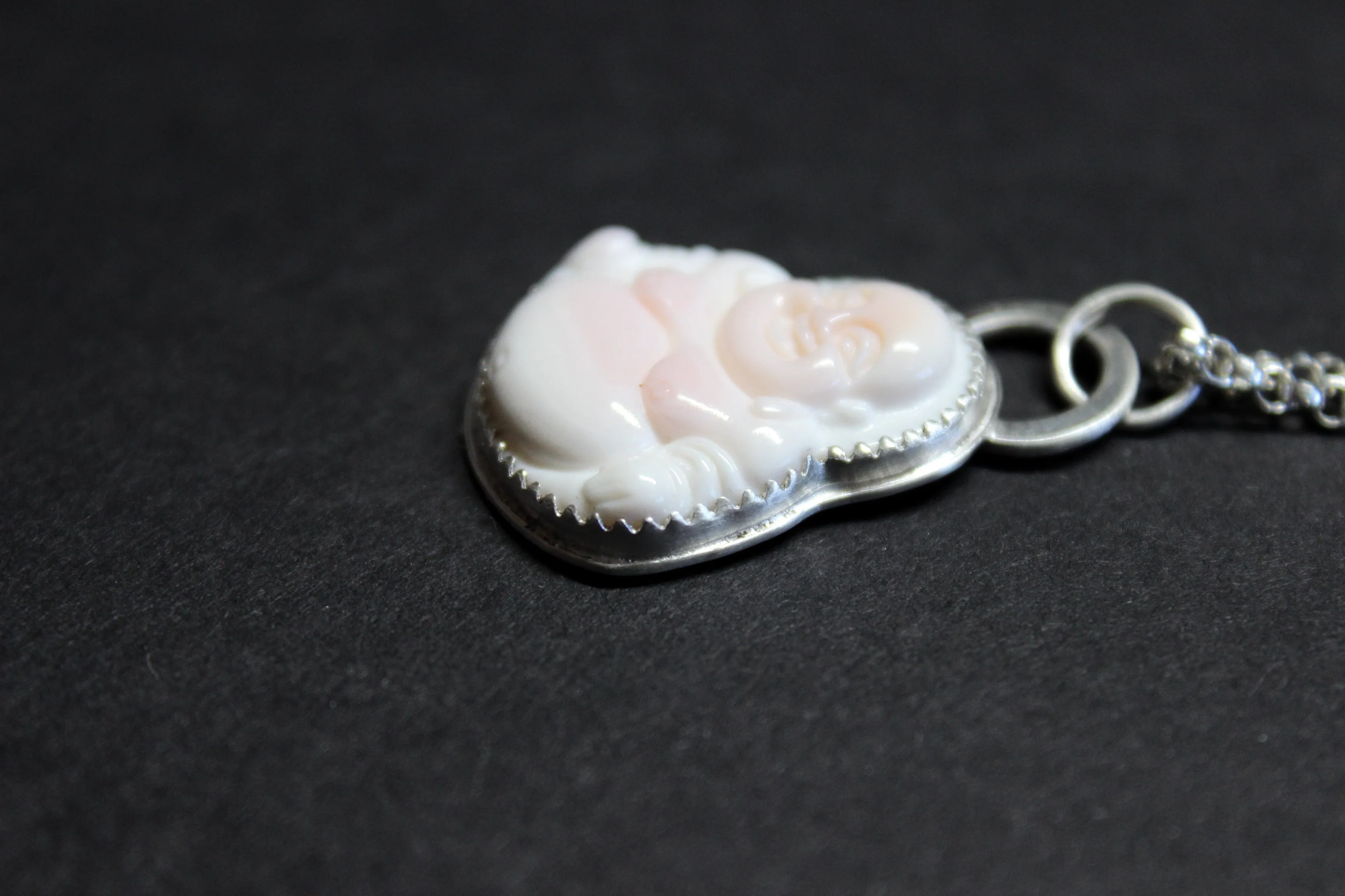 blush pink conch shell buddha necklace