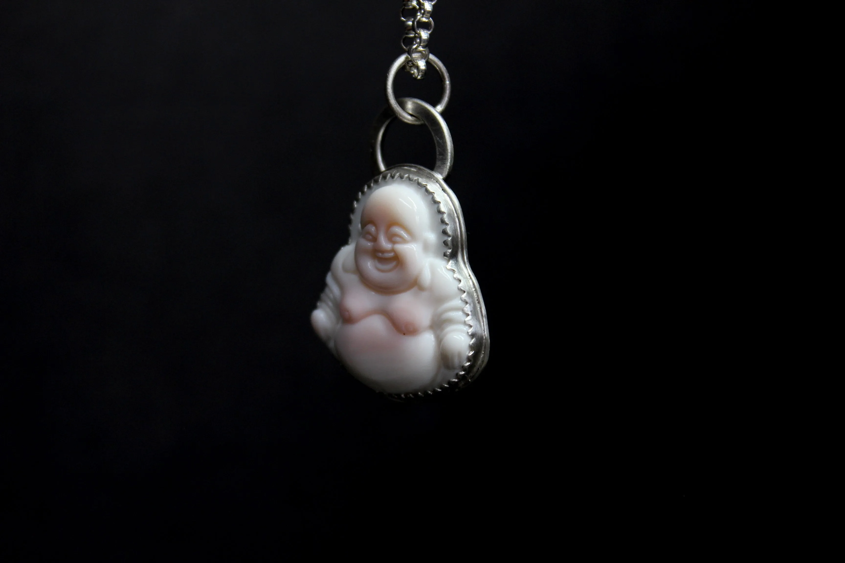 blush pink conch shell buddha necklace