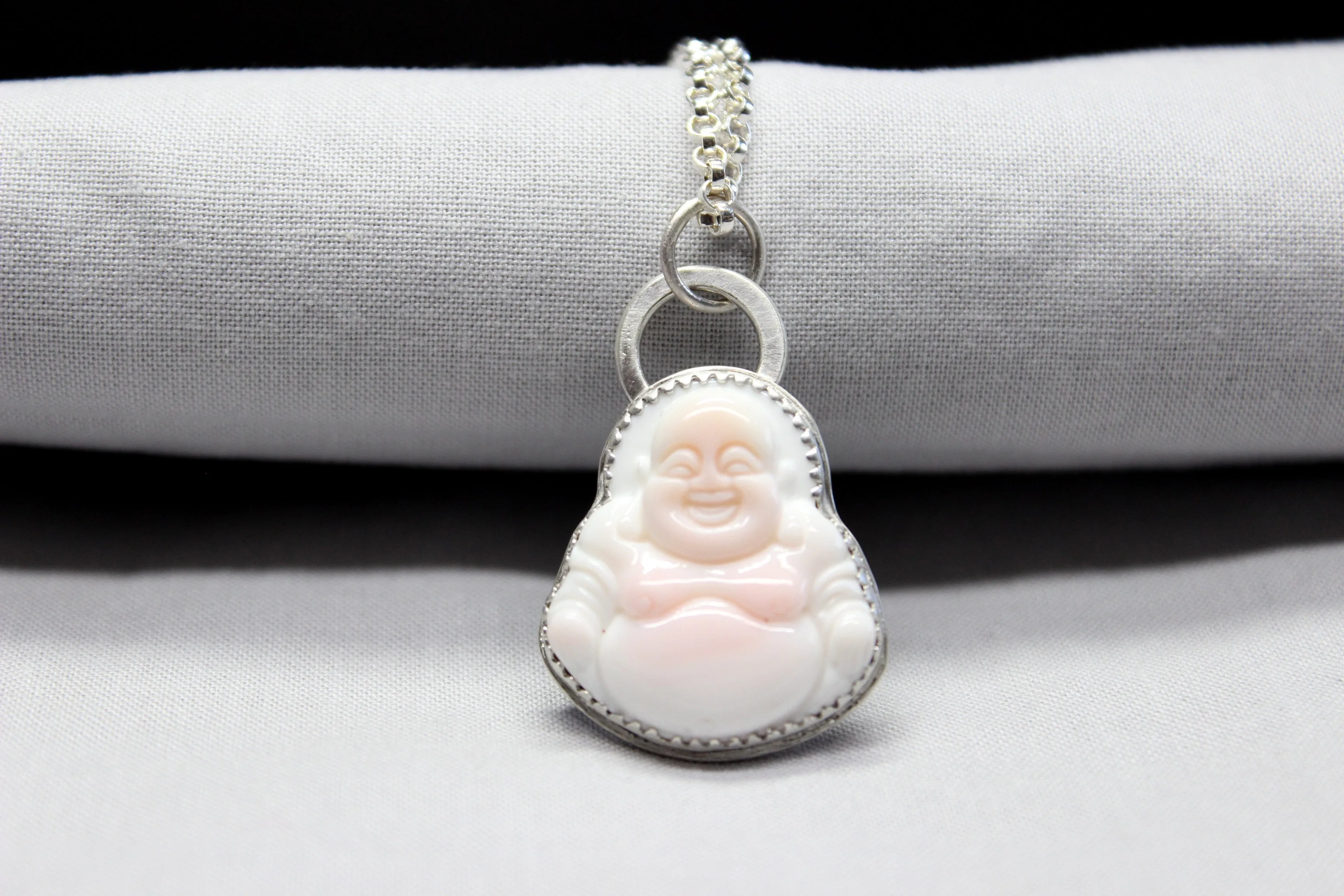 blush pink conch shell buddha necklace