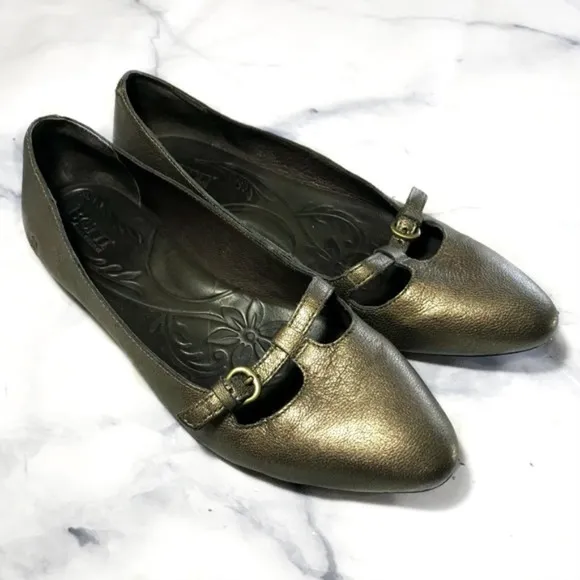 Born Gold Leather Strap Accent Metallic Flats
