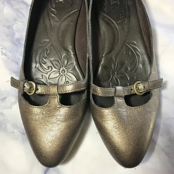 Born Gold Leather Strap Accent Metallic Flats