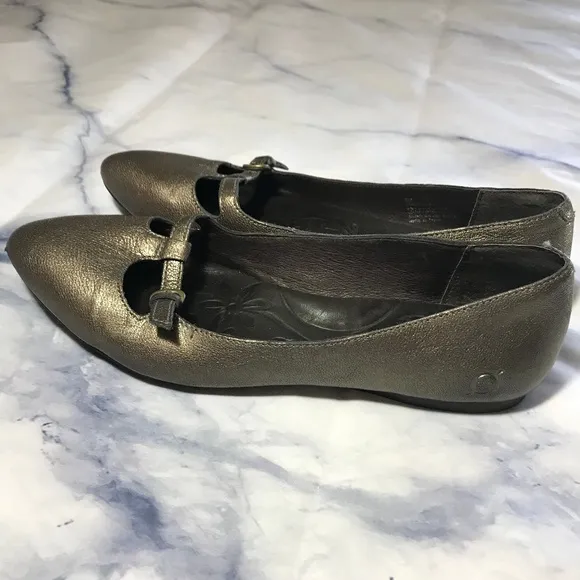 Born Gold Leather Strap Accent Metallic Flats
