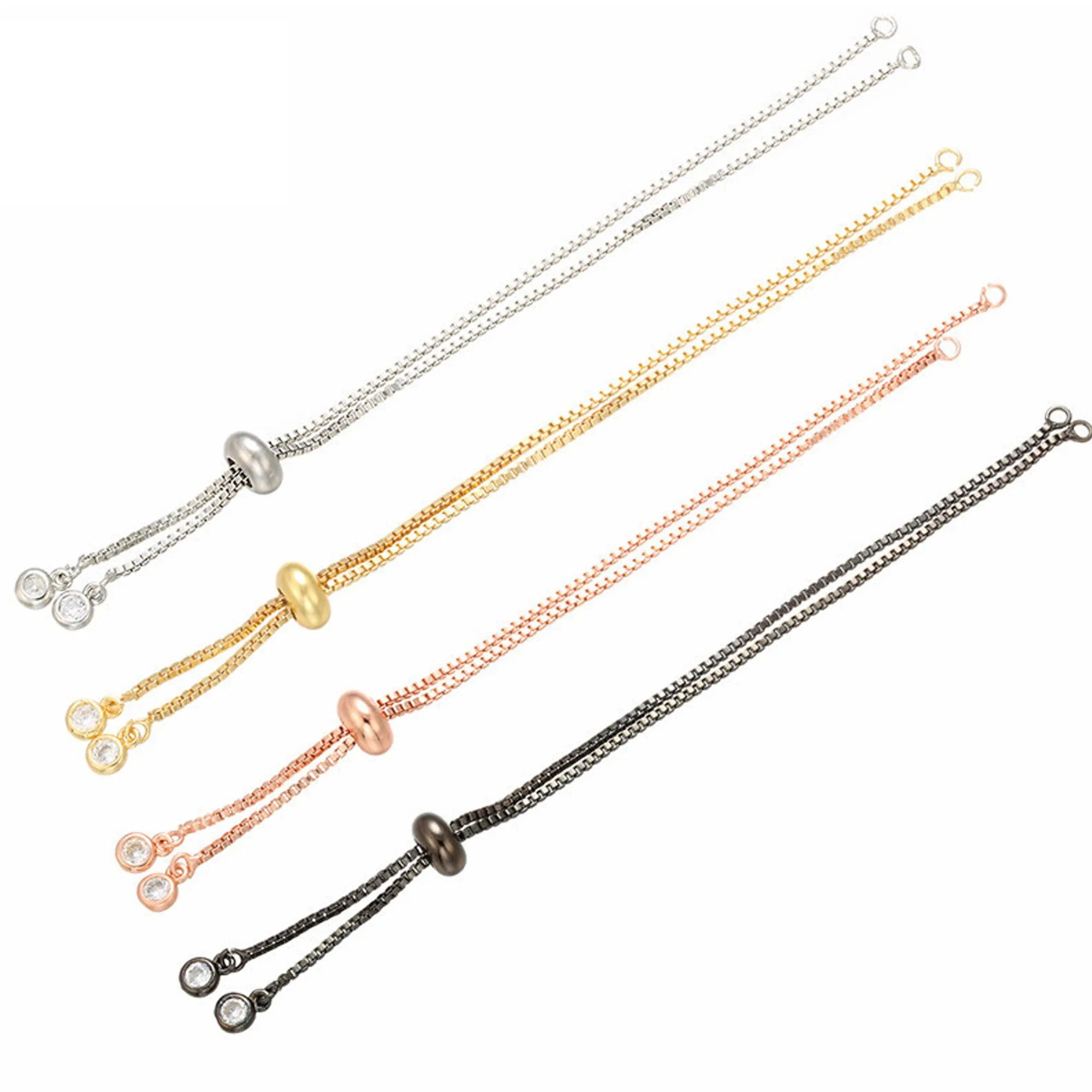 Brass Half finished Adjustable Chain Bracelet Sliding Bracelet chain with Rubber Stopper Beads Expandable Bracelet 1pcs 102850