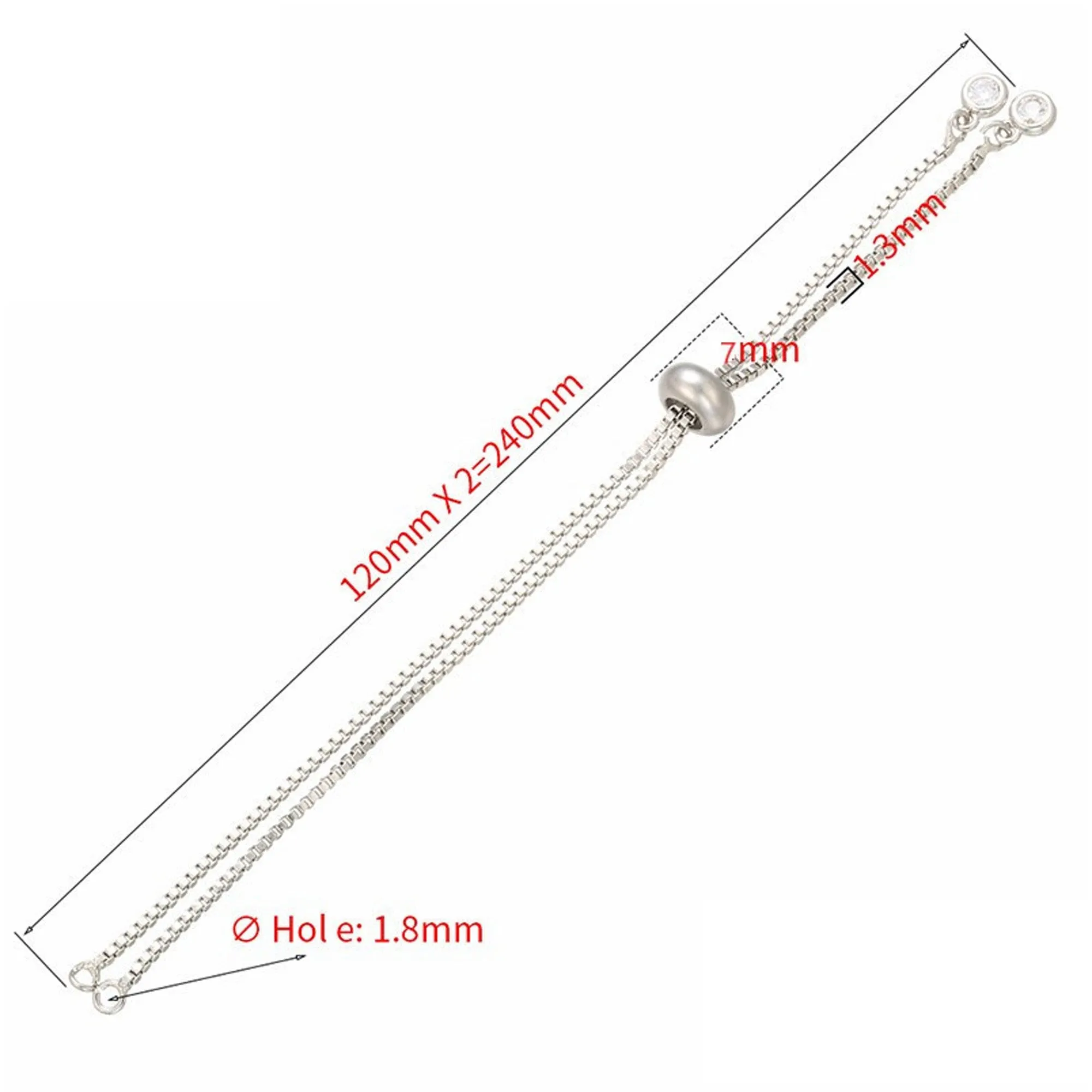 Brass Half finished Adjustable Chain Bracelet Sliding Bracelet chain with Rubber Stopper Beads Expandable Bracelet 1pcs 102850