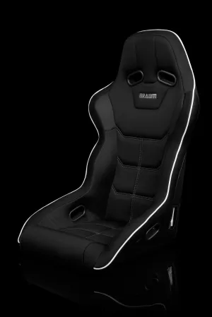 Braum Falcon X Series FIA Approved Fixed Back Racing Seat / Black Polo Cloth / White Stitching / White Piping