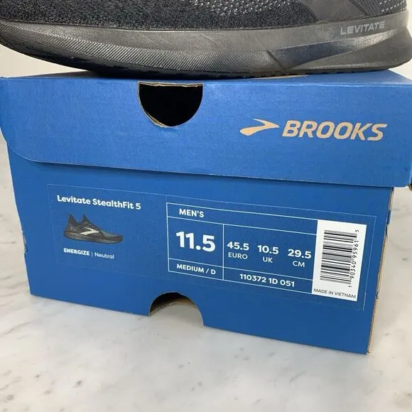 Brooks Levitate StealthFit 5 Running Shoes Men 11.5 D Black Grey 1103721D051 EUC