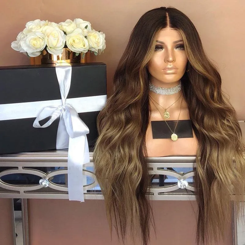 Brown Heat resistant natural wave wig