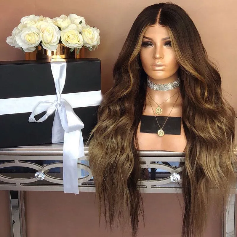 Brown Heat resistant natural wave wig