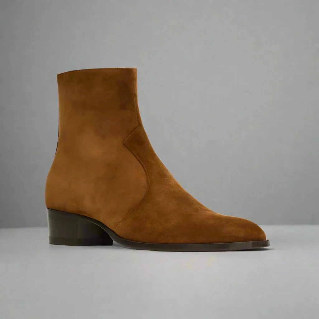 BROWN SUEDE SLIP ON CHELSEA BOOTS WITH ZIPPER - CHELSEA BOOTS