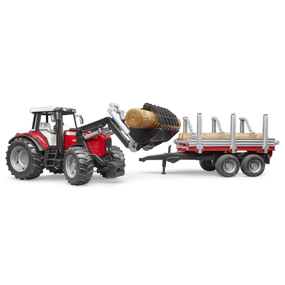 Bruder Massey Ferguson 7480 with Front Loader & Timber Trailer