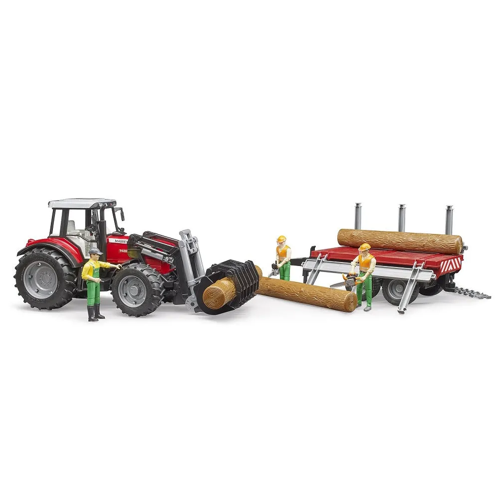 Bruder Massey Ferguson 7480 with Front Loader & Timber Trailer