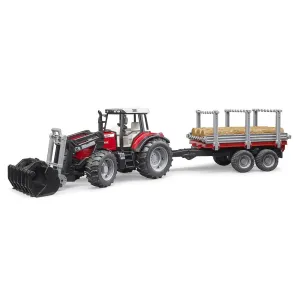Bruder Massey Ferguson 7480 with Front Loader & Timber Trailer