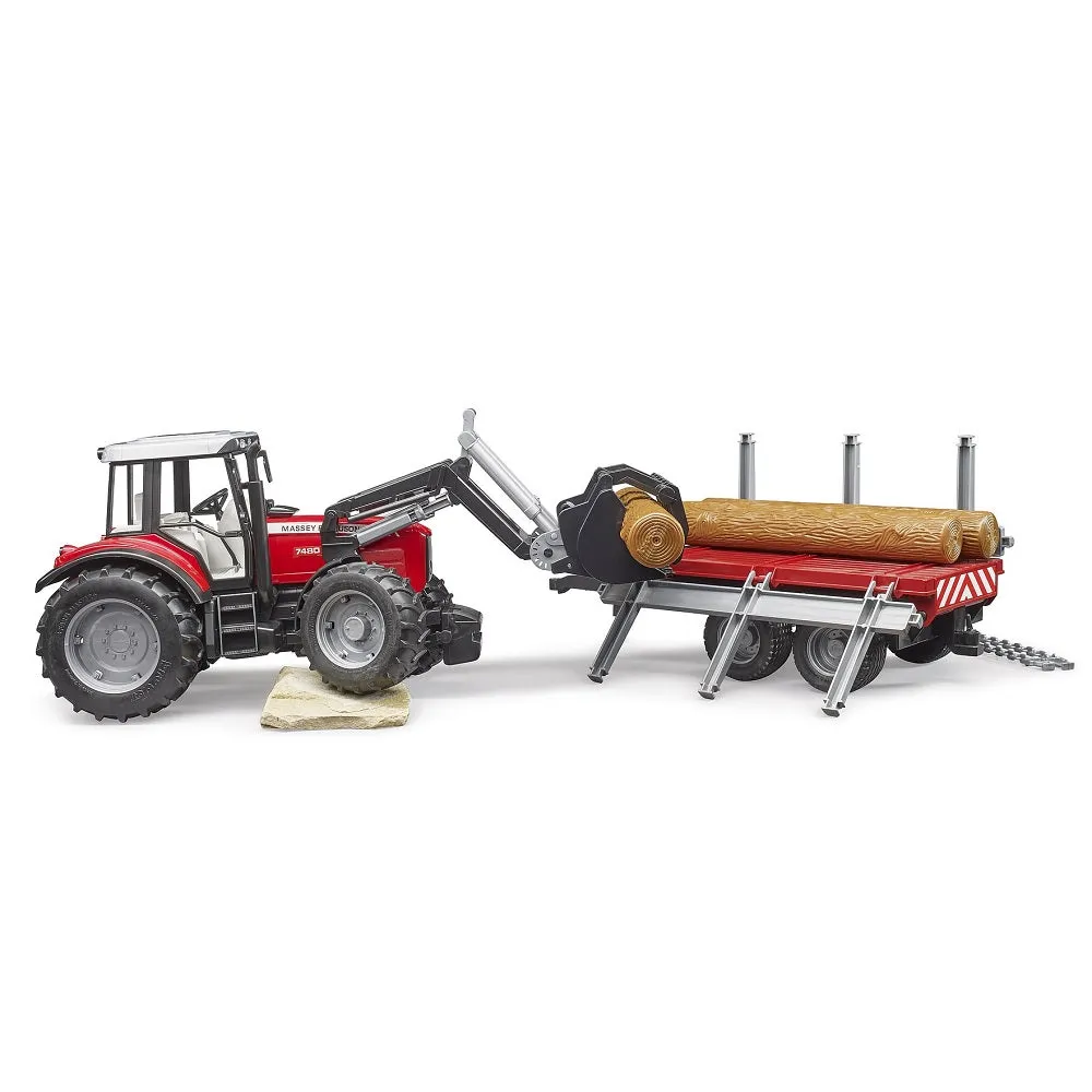 Bruder Massey Ferguson 7480 with Front Loader & Timber Trailer