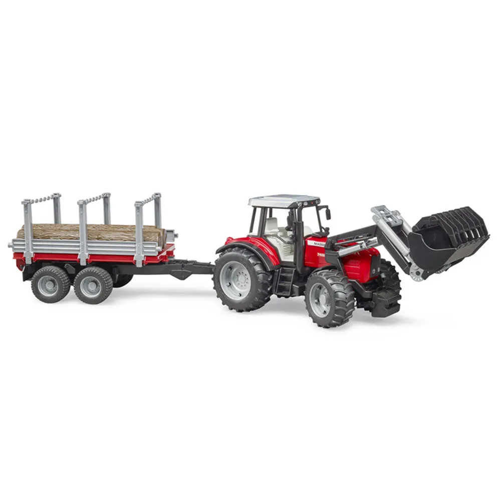 Bruder Massey Ferguson 7480 with Front Loader and Timber Trailer