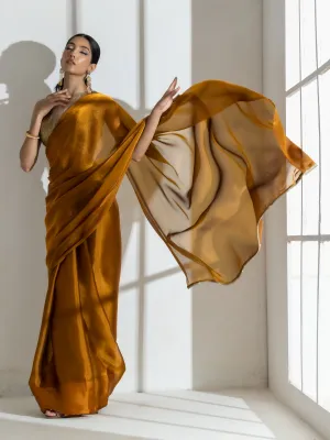 Brushed Bronze Organza Saree with Diamond Lace  & Self Blouse Fabric