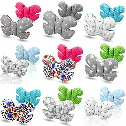 Butterfly Dimple Pillow Baby head and neck support Blue - small white stars on grey background
