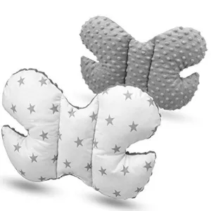 Butterfly Dimple Pillow Baby head and neck support Grey - small grey stars on white