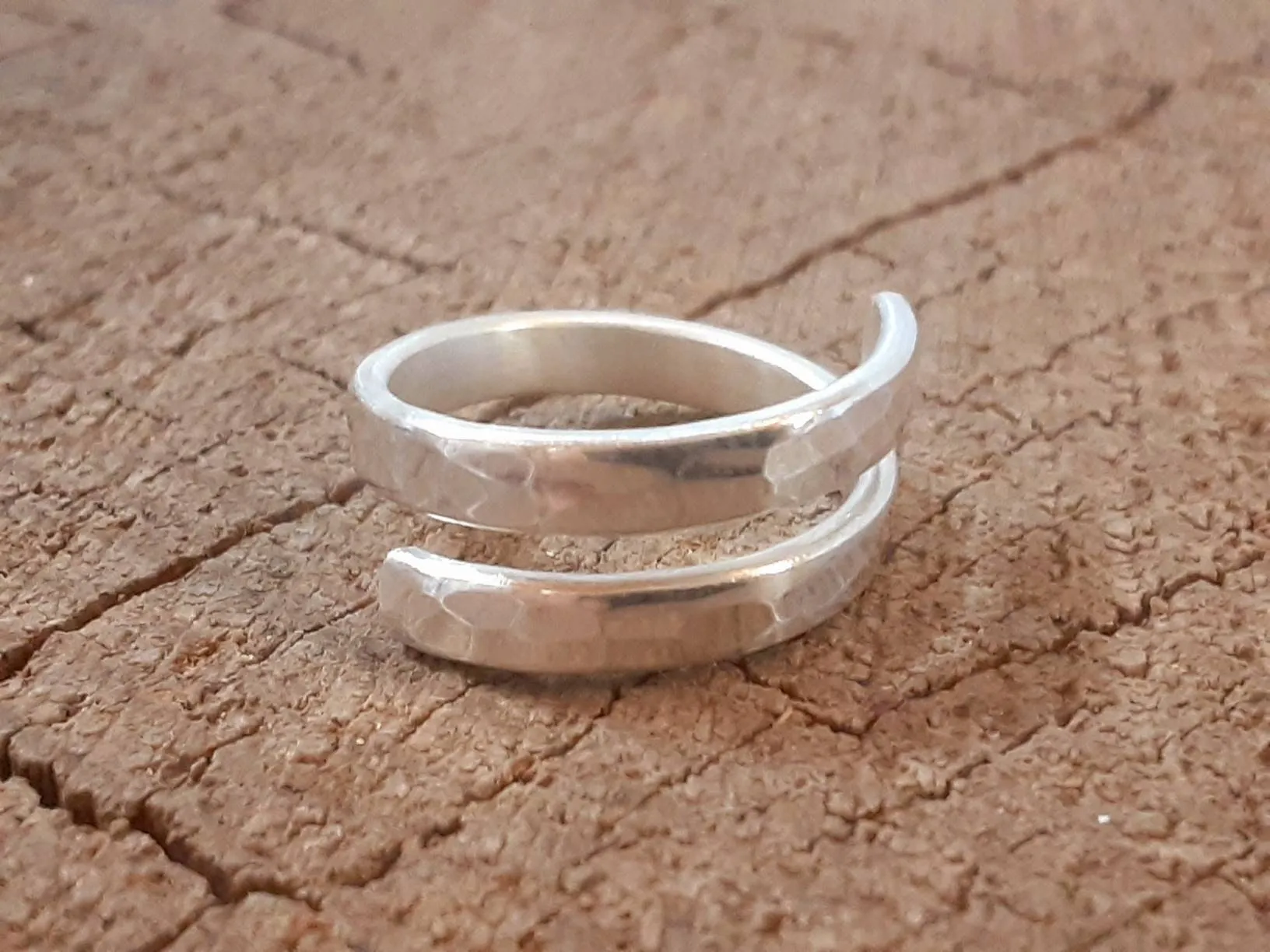 Bypass wrap style sterling silver ring with hammered finish and  polish - choose your ring size