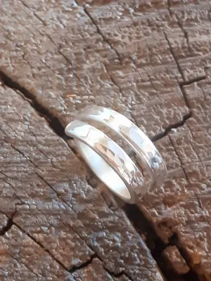 Bypass wrap style sterling silver ring with hammered finish and  polish - choose your ring size