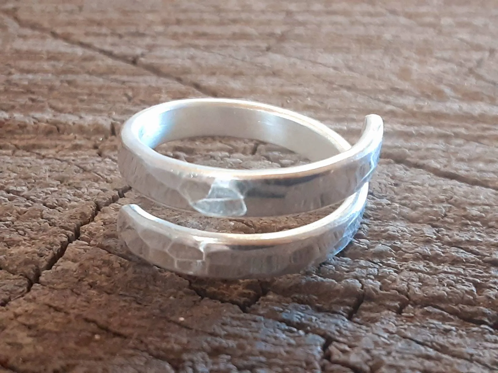 Bypass wrap style sterling silver ring with hammered finish and  polish - choose your ring size