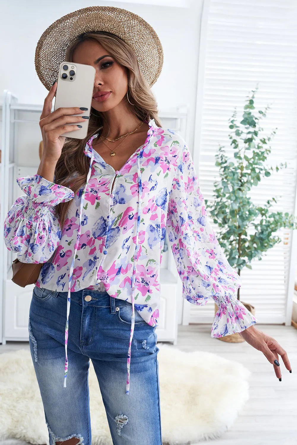 Cakewalk Floral Smocked Blouse