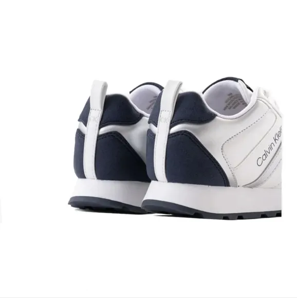 Calvin Klein Womens Carlla 2 Lace up Sneakers White Navy Silver 10