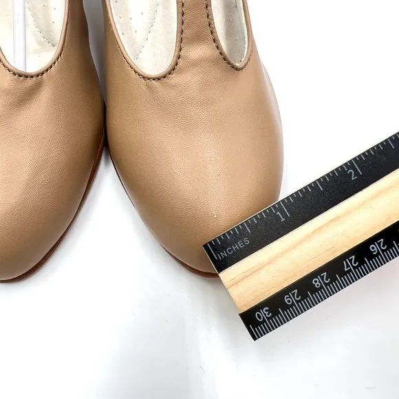 Capezio 750 Caramel Tan Jr. Footlight T-Strap Character Dance Shoe Heels Sz 4.5M
