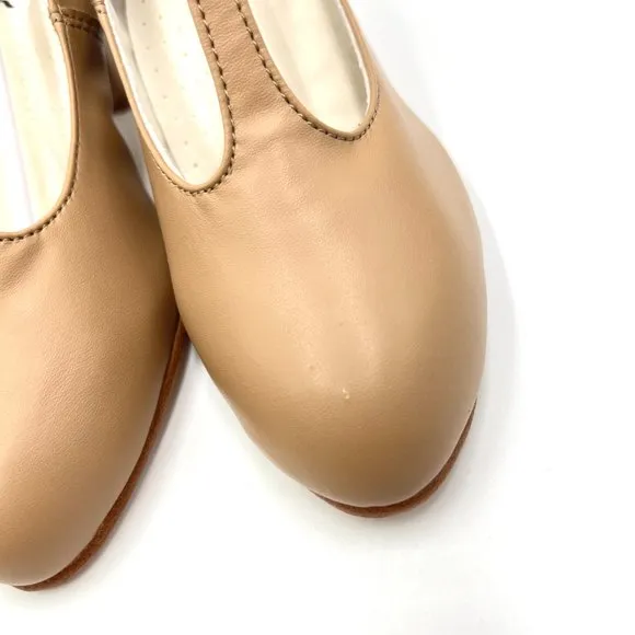 Capezio 750 Caramel Tan Jr. Footlight T-Strap Character Dance Shoe Heels Sz 4.5M