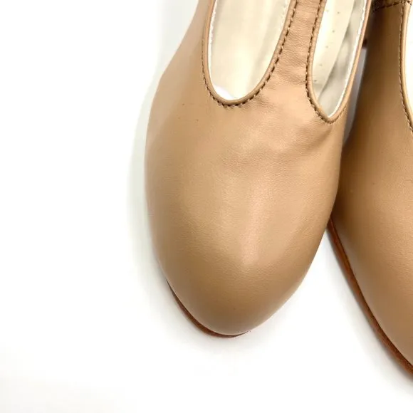 Capezio 750 Caramel Tan Jr. Footlight T-Strap Character Dance Shoe Heels Sz 4.5M