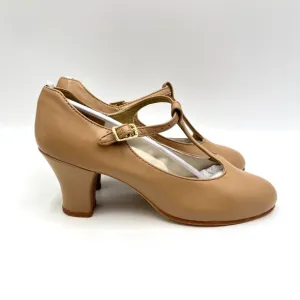Capezio 750 Caramel Tan Jr. Footlight T-Strap Character Dance Shoe Heels Sz 4.5M