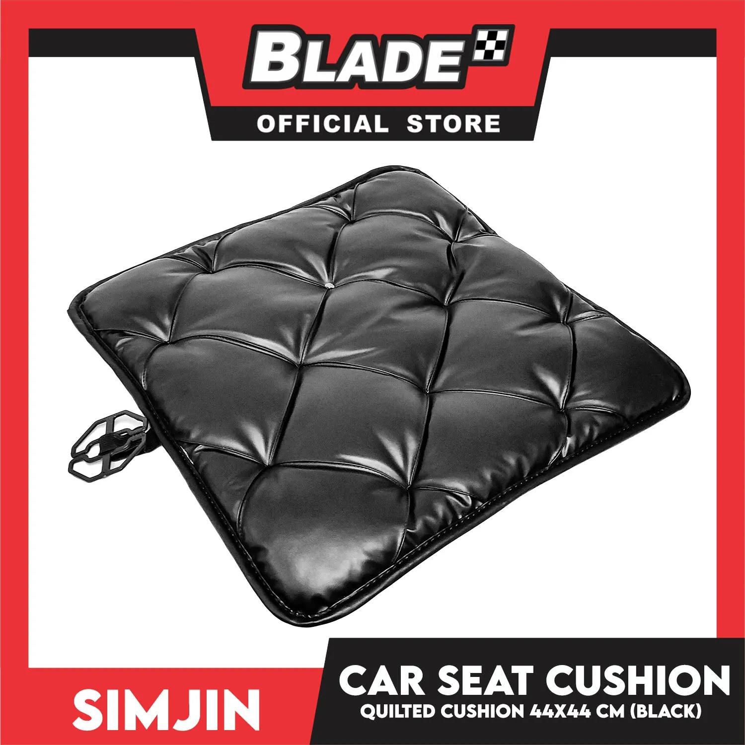 Car Seat Quilted Cushion 44x44cm Universal For All Cars (Black) Leather Auto Seat Cover Pad, Pain Relief Cushion For Car Driver Seat, Office Chair, Home Use