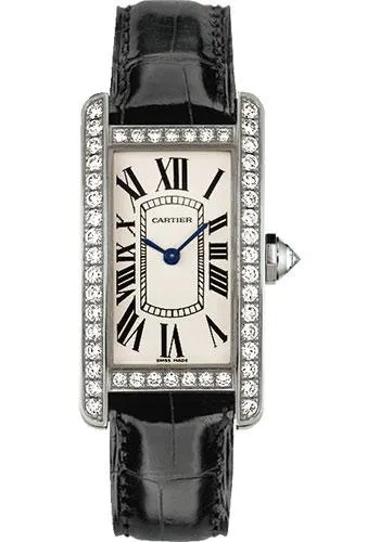 Cartier Tank Americaine Watch - 34.8 mm White Gold Diamond Case - Black Alligator Strap - WJTA0003