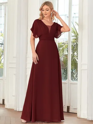 Casey burgundy short sleeve cape style bridesmaid dress s28 Express NZ wide