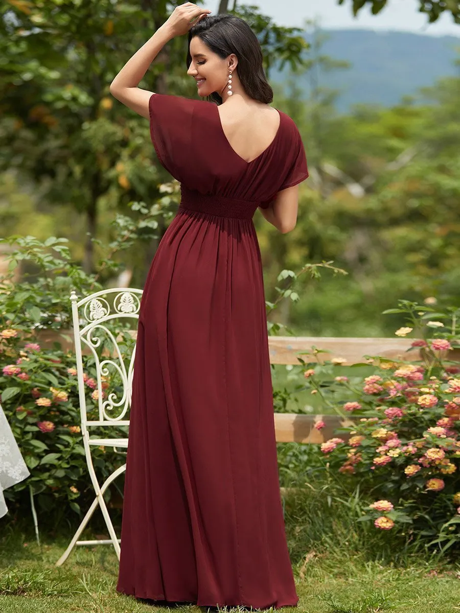 Casey burgundy short sleeve cape style bridesmaid dress s28 Express NZ wide