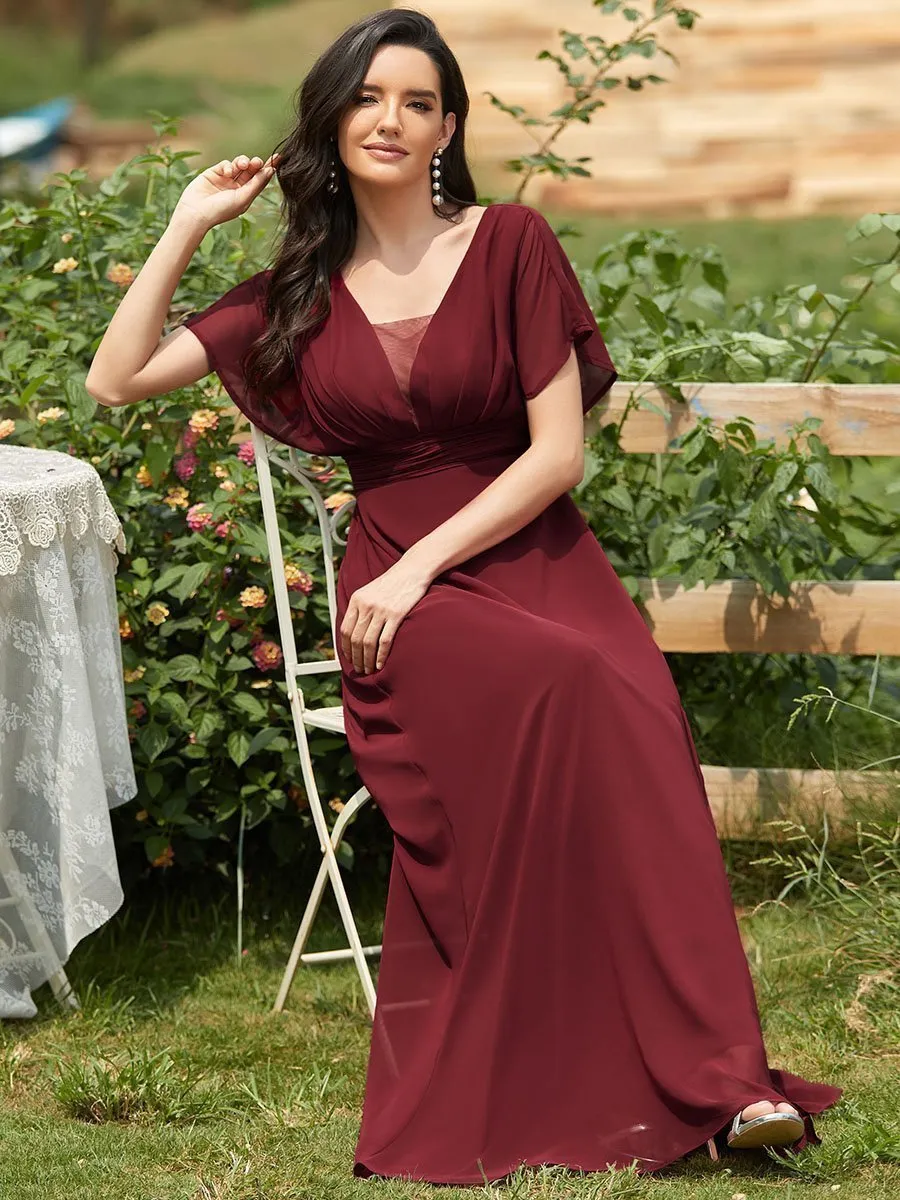 Casey burgundy short sleeve cape style bridesmaid dress s28 Express NZ wide