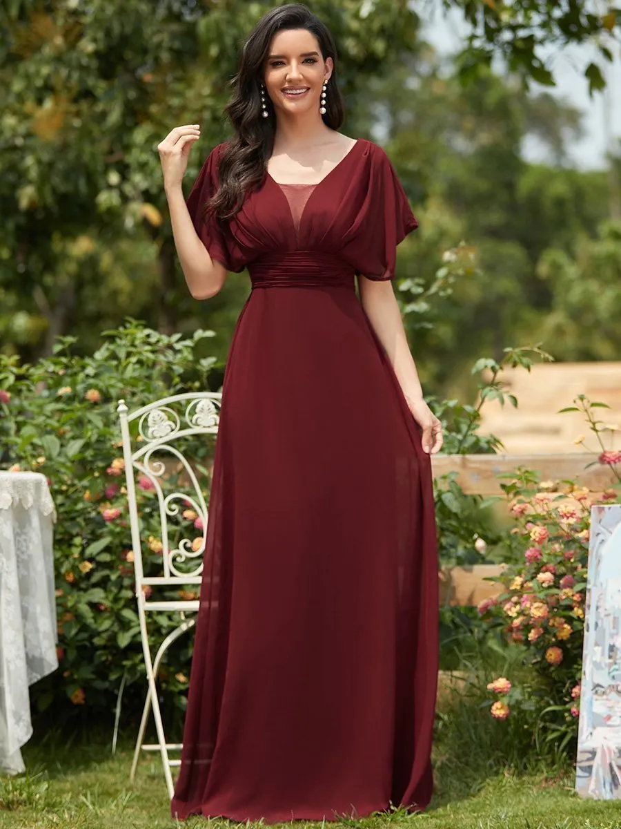 Casey burgundy short sleeve cape style bridesmaid dress s28 Express NZ wide