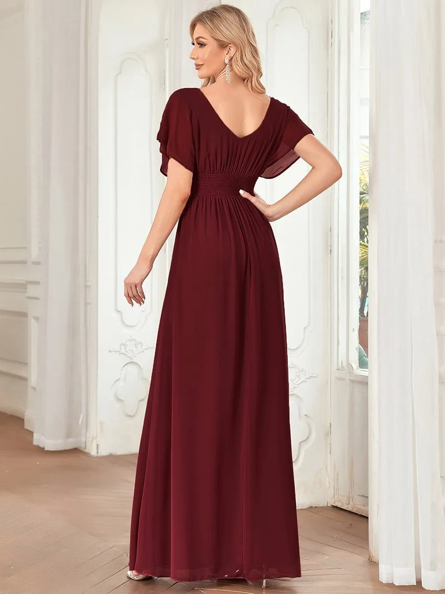Casey burgundy short sleeve cape style bridesmaid dress s28 Express NZ wide
