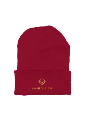 Cash Vision Embroidered Beanie -Cranberry