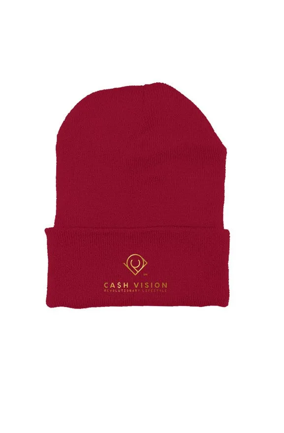 Cash Vision Embroidered Beanie -Cranberry