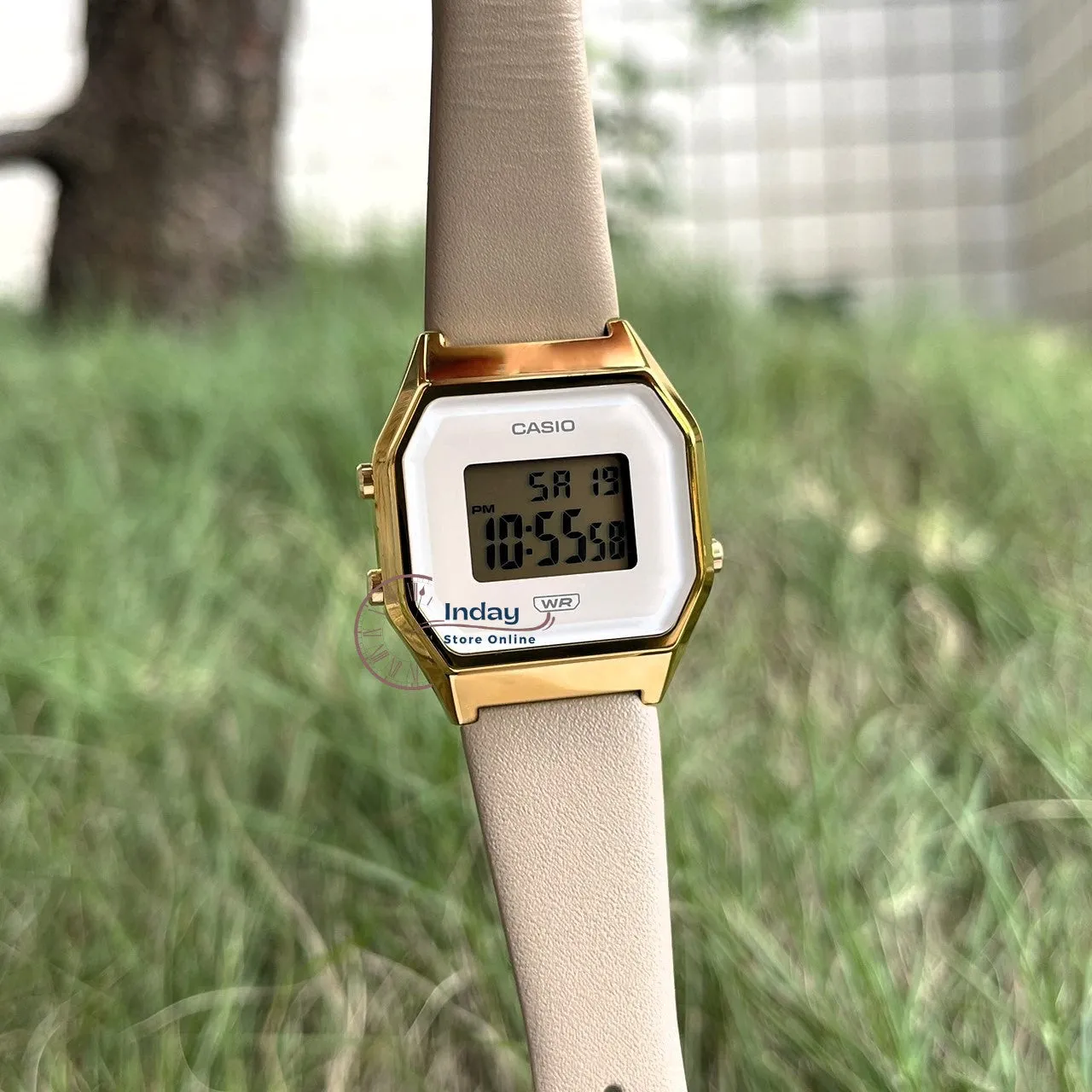 Casio Women's Watch LA680WEGL-5 Beige Color Genuine Leather Band Water Resistant Resin Glass