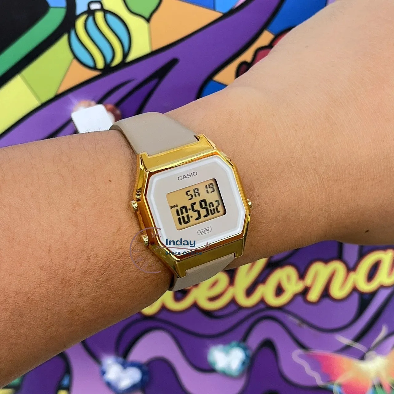 Casio Women's Watch LA680WEGL-5 Beige Color Genuine Leather Band Water Resistant Resin Glass