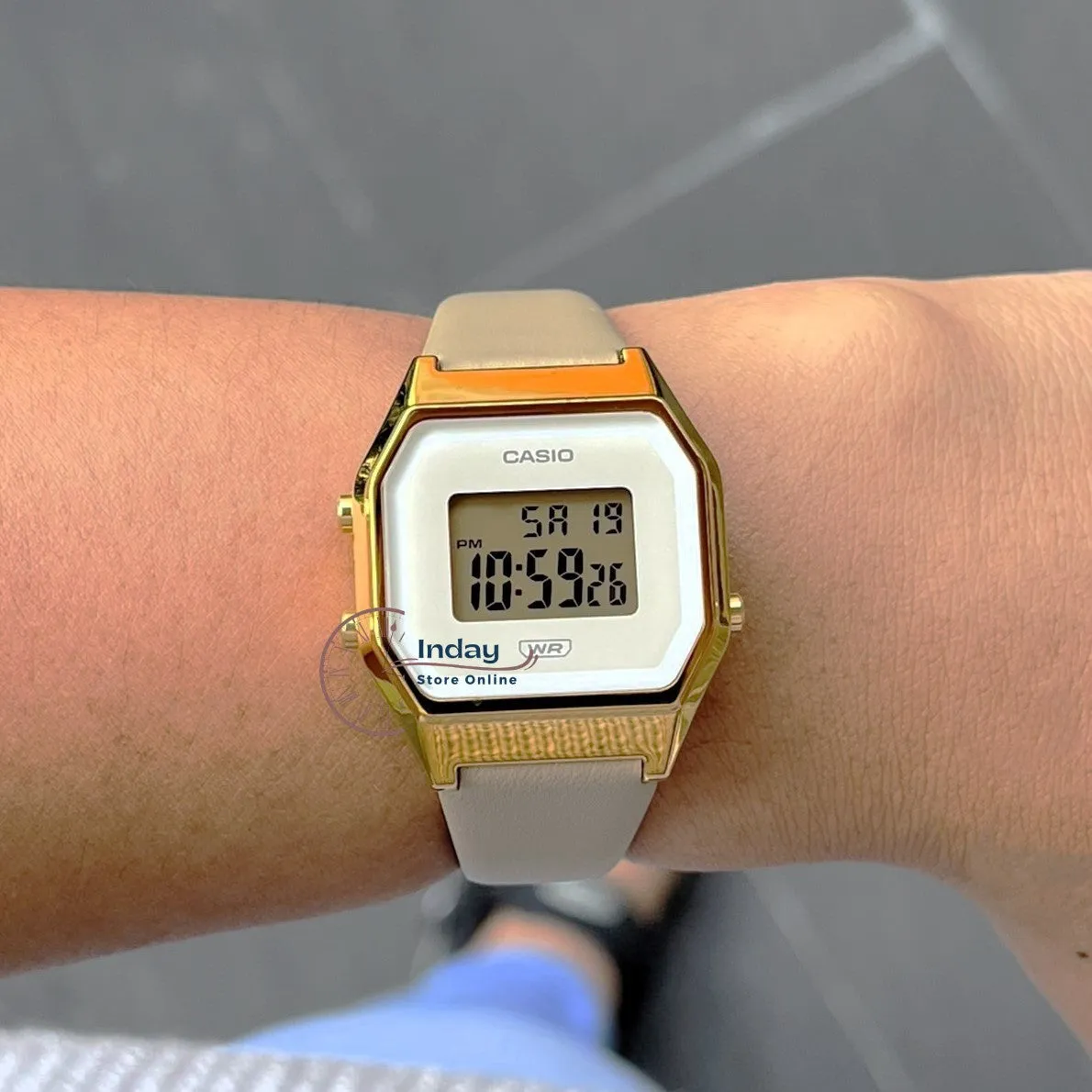 Casio Women's Watch LA680WEGL-5 Beige Color Genuine Leather Band Water Resistant Resin Glass