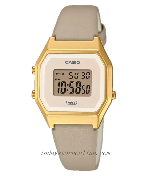 Casio Women's Watch LA680WEGL-5 Beige Color Genuine Leather Band Water Resistant Resin Glass