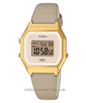 Casio Women's Watch LA680WEGL-5 Beige Color Genuine Leather Band Water Resistant Resin Glass