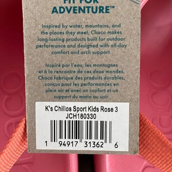 Chaco Childrens Chillos Sport Kids Rose Size 3 New