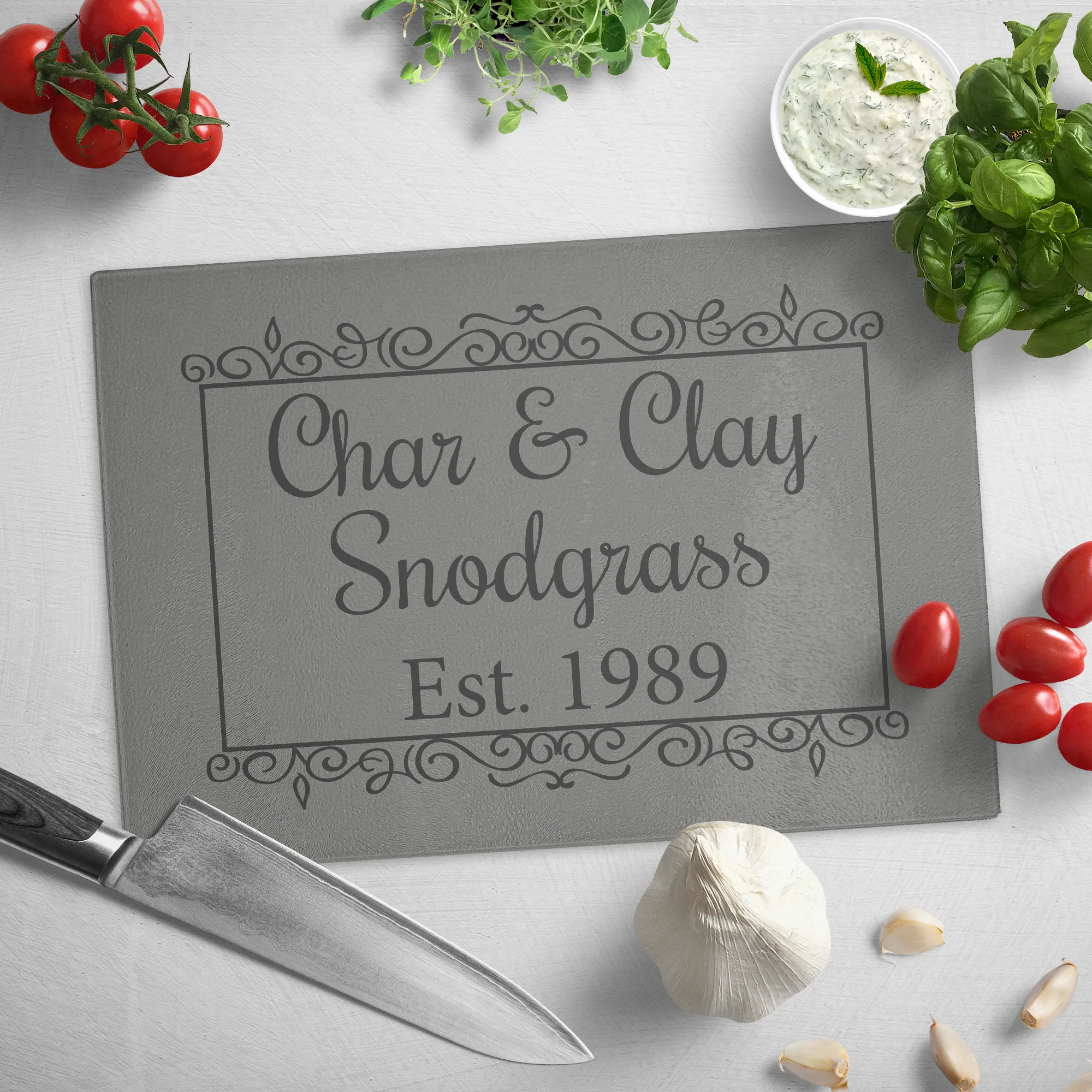 Char & Clay Anniversary Glass Cutting Board