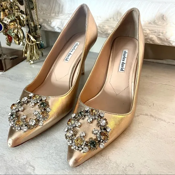 Charles David Anina gold jeweled pumps