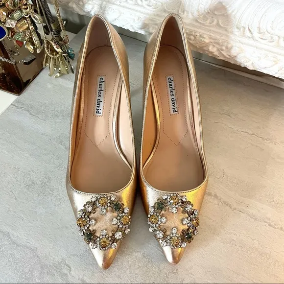 Charles David Anina gold jeweled pumps