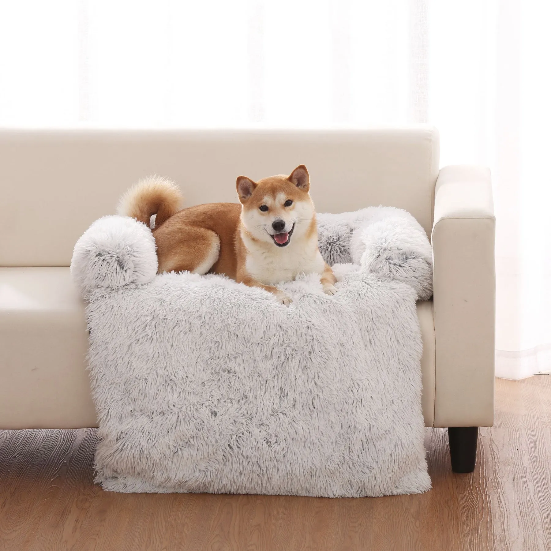 Charlie's Shaggy Faux Fur Bolster Sofa Protector Calming Dog Bed Arctic White XX-Large