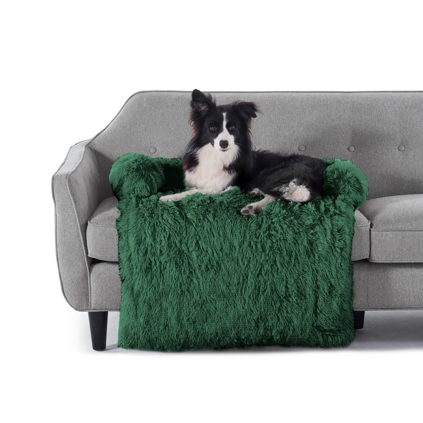 Charlie's Shaggy Faux Fur Bolster Sofa Protector Calming Dog Bed Eden Green Small